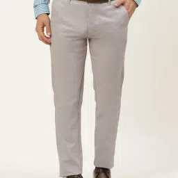 Sojanya Grey Cotton Regular Slim Fit Self Pattern Flat Front Trousers-image-27