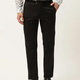 Sojanya Black Cotton Regular Slim Fit Flat Front Trousers-image-67