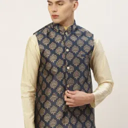 Jompers Navy Regular Fit Printed Nehru Jacket-picture-20