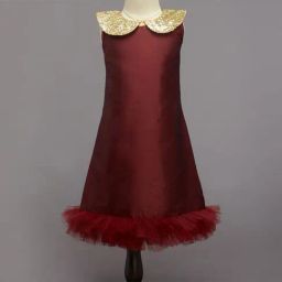 The Magic Wand Kids Maroon Embellished Dress-image-30