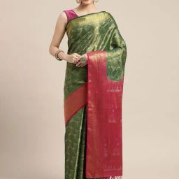 Mimosa Green Silk Woven Saree With Unstitched Blouse-image-60