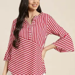 Qurvii Red & White Striped Top-31