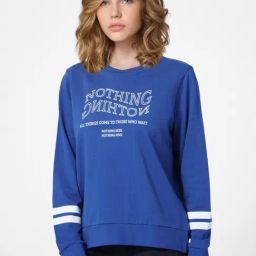 Only Dark Blue Cotton Graphic Print Sweatshirt-image-74