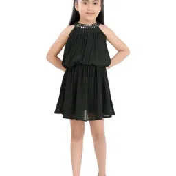 poplins Kids Green Cotton Regular Fit Dress-image-45