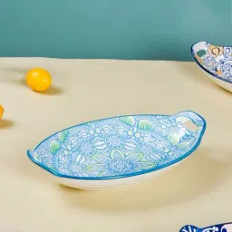 Nestasia Blue and Green Mandala Ceramic Long Dish With Handles For Serving Snacks (10.8 Inch)-18