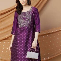 Melange By Lifestyle Purple Regular Fit Embroidered Kurta-image-4
