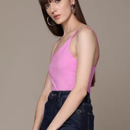 bebe  Brighter Basics Asymmetric Neck Solid Fitted Top-image-23