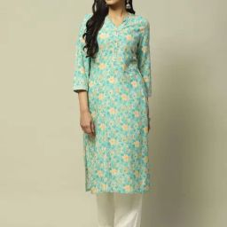 Rangriti Green Printed Straight Kurta-image-6