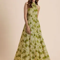Moomaya Green Floral Print Maxi Dress-image-60