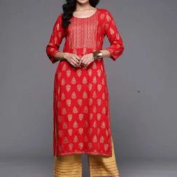 Indo Era Red Printed Straight Kurta-image-56