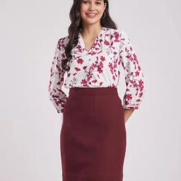 Fablestreet Maroon & White Floral Print Top-image-30