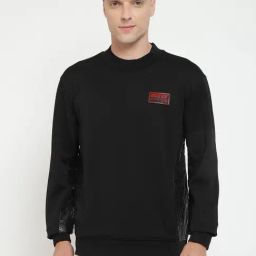 Guess Black Regular Fit Solid Sweatshirt-image-9