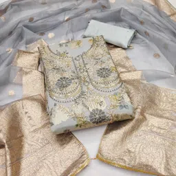 Blissta Zari Floral Printed Woven Design Unstitched Dress Material-image-98