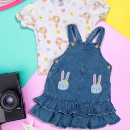 MeeMee Puff Sleeve Denim Pinafore Dress-image-81