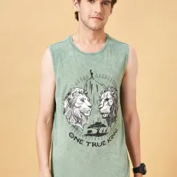 SF Jeans by Pantaloons Frosty Green Cotton Regular Fit Printed Vest-image-87