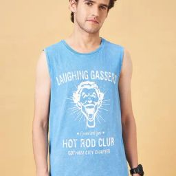 SF Jeans by Pantaloons Mazarine Blue Cotton Regular Fit Printed Vest-image-9