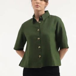 United Colors of Benetton Green Linen Regular Fit Shirt-image-29