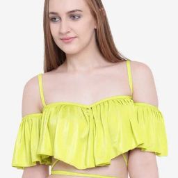 La Intimo Green Solid Ruffle Buffle Cold Shoulder Bra-picture-42