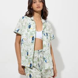 Wunderlove by Westside White Botanical Cotton Shirt and Shorts Set-1