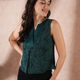 Globus Teal Floral Print Crop Top-image-52