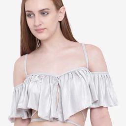 La Intimo Silver Solid Ruffle Buffle Cold Shoulder Bra-picture-39