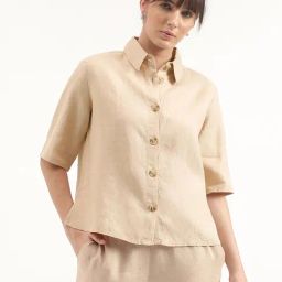 United Colors of Benetton Beige Linen Regular Fit Shirt-image-33