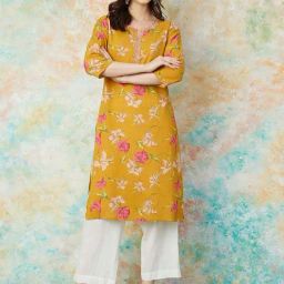 Melange By Lifestyle Yellow Regular Fit Floral Print Kurta-image-86