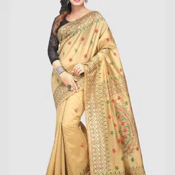 Crochetin Woven Design Kantha Work Silk Blend Ready to Wear Saree-image-17