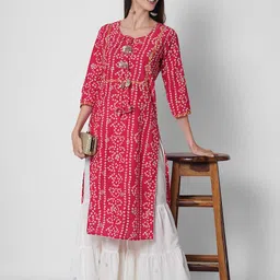 Sanganeri Kurti Bandhani Printed Regular Thread Work Kurta with Sharara image 3