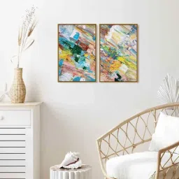 999Store Multicolor Vinyl Wall Painting Panel with Fibre Frame - Set of 2 image 1
