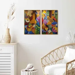 999Store Multicolor Vinyl Wall Painting Panel with Fibre Frame - Set of 2 image 1