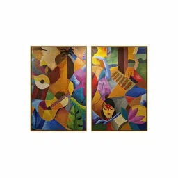 999Store Multicolor Vinyl Wall Painting Panel with Fibre Frame - Set of 2 image 2