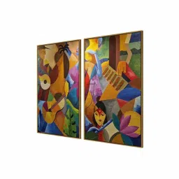 999Store Multicolor Vinyl Wall Painting Panel with Fibre Frame - Set of 2 image 3