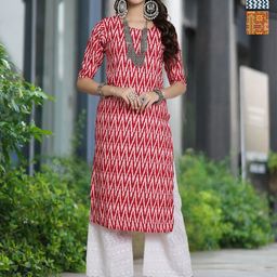 Moda Rapido Selection Of 3 Chevron Printed Round Neck Straight Kurtas-image-33