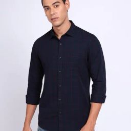 Lee Navy Slim Fit Checks Shirt-image-1