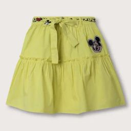 Blue Giraffe Kids Lime Green Cotton Embroidered Mickey Skirt-image-74