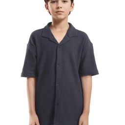 Rare Ones Boys Navy Cotton Jacquard Shirt-image-51
