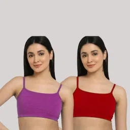 AROUSY Purple & Red Cotton Beginner's Bra - Pack Of 2-image-71