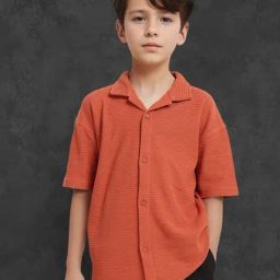 Rare Ones Boys Rust Cotton Jacquard Shirt-image-72