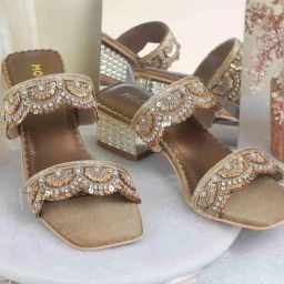 Mochi Women's Gold Ethnic Sandals-image-93
