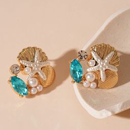 FIMBUL Gold Plated Artificial Stones Studded & Beaded Quirky Studs-40