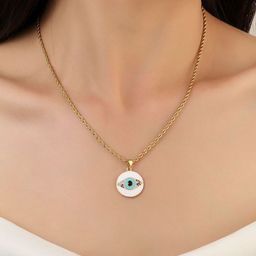 SALTY Evil Eye Stone Studded Stainless Steel Pendant With Chain-image-2