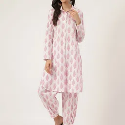 Chandbaali Floral Printed Shirt Collar Pure Cotton Straight Kurta With Cuffed Salwar-picture-43