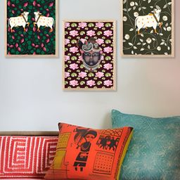 Kotart Brown & Green 3 Pieces Wooden Madhubani Painting Wall Arts-picture-26