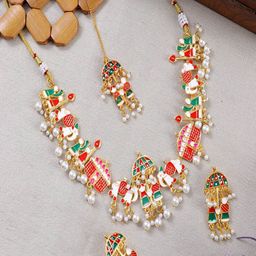 Anouk Gold-Plated Doli Barat Meenakari Beaded Necklace With Earrings And Maang Tika-image-59