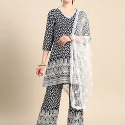 Anouk Embroidered Sequinned Kurti With Palazzos & Dupatta image 1