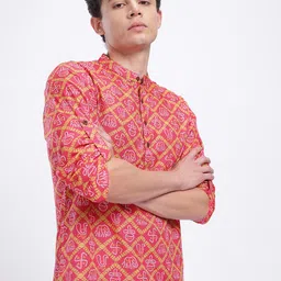 Anouk Rustic Geometric Print Roll Up Sleeves Straight Kurta-picture-27