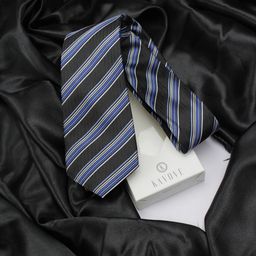 KOVOVE Men Black & Blue Striped Broad Tie-image-101