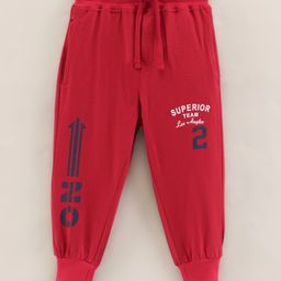 Olio Kids Heavy Sinker Full Length Lounge and Track Pant Text Print - Maroon-picture-17