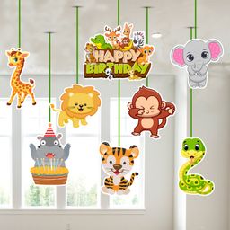 Zyozi Jungle Theme Birthday Ceiling Hanging Streamers Multicolor - Pack of 8-28